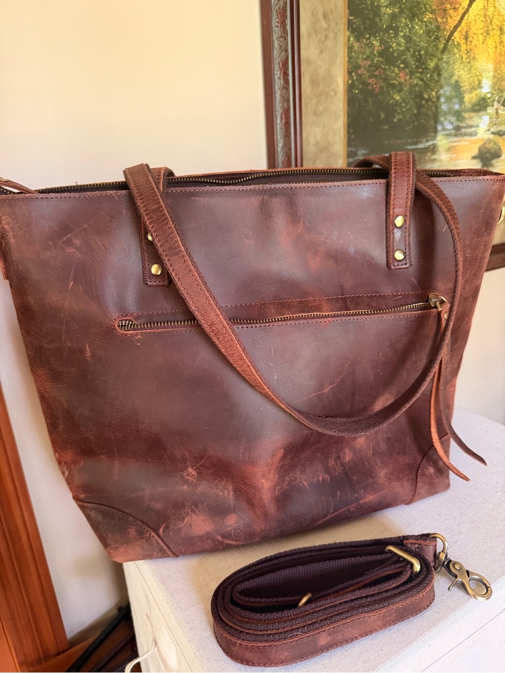 Classic Brown Leather Tote Bag - Versatile Everyday Carry